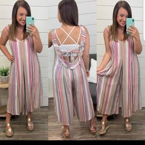 Linen open back romper